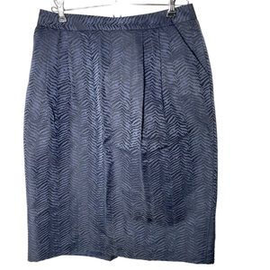 Lafayette 148 New York Black Blue Tiger Stripe‎ Silk Blend Back Zip Skirt Size 6